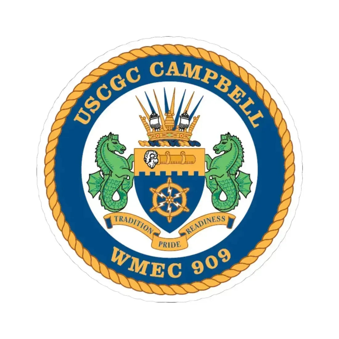 USCGC Campbell WMEC 909 (U.S. Coast Guard) STICKER Vinyl Kiss-Cut Decal 4 Inch White - The Sticker Space