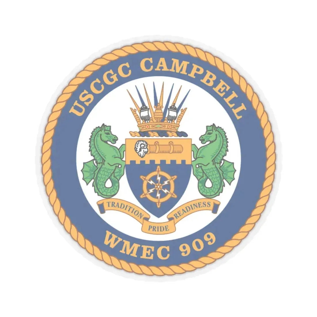 USCGC Campbell WMEC 909 (U.S. Coast Guard) STICKER Vinyl Kiss-Cut Decal 6 Inch Transparent - The Sticker Space