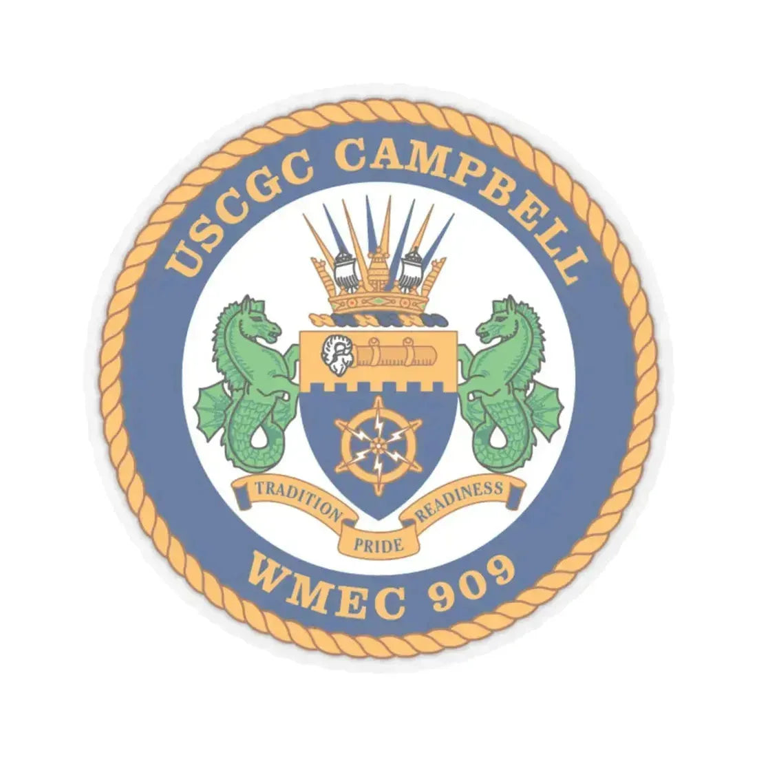 USCGC Campbell WMEC 909 (U.S. Coast Guard) STICKER Vinyl Kiss-Cut Decal 6 Inch Transparent - The Sticker Space