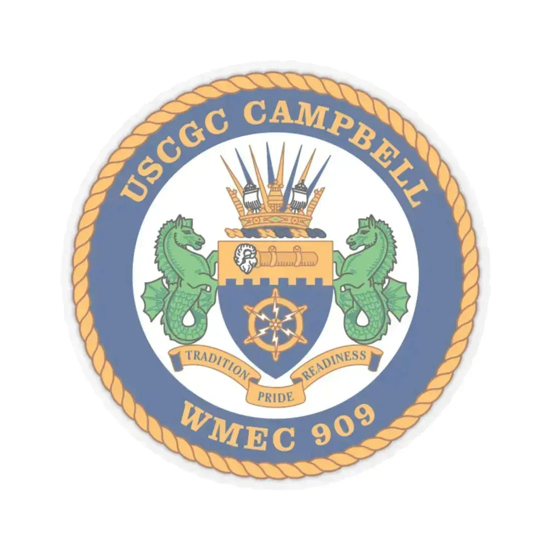 USCGC Campbell WMEC 909 (U.S. Coast Guard) STICKER Vinyl Kiss-Cut Decal 6 Inch Transparent - The Sticker Space