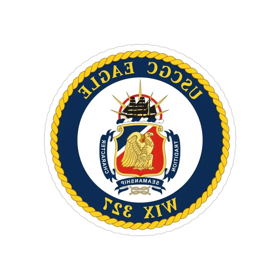 USCGC Eagle WIX 327 (U.S. Coast Guard) REVERSE PRINT Transparent Die-Cut STICKER 4 Inch Die-Cut Transparent - The Sticker Space