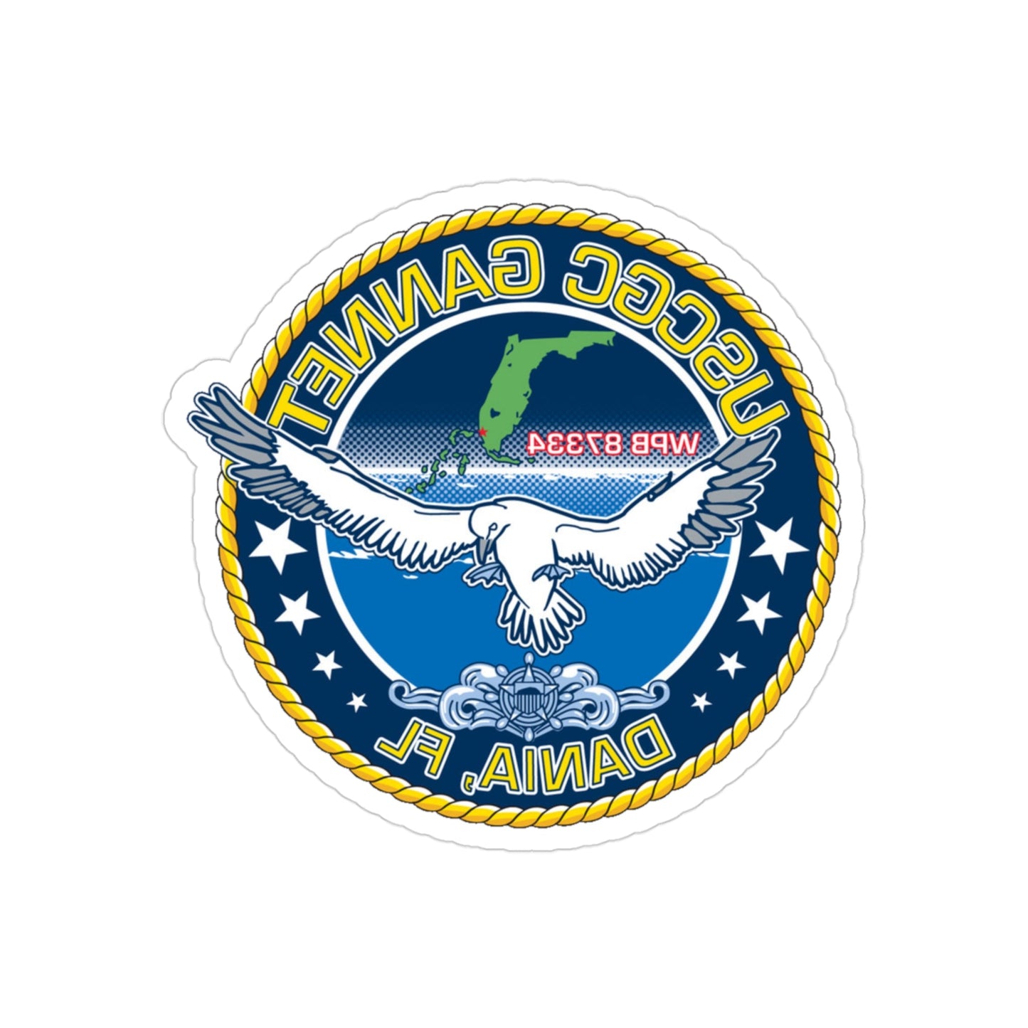 USCGC Gannet Dania FL (U.S. Coast Guard) REVERSE PRINT Transparent STICKER-3" × 3"-The Sticker Space