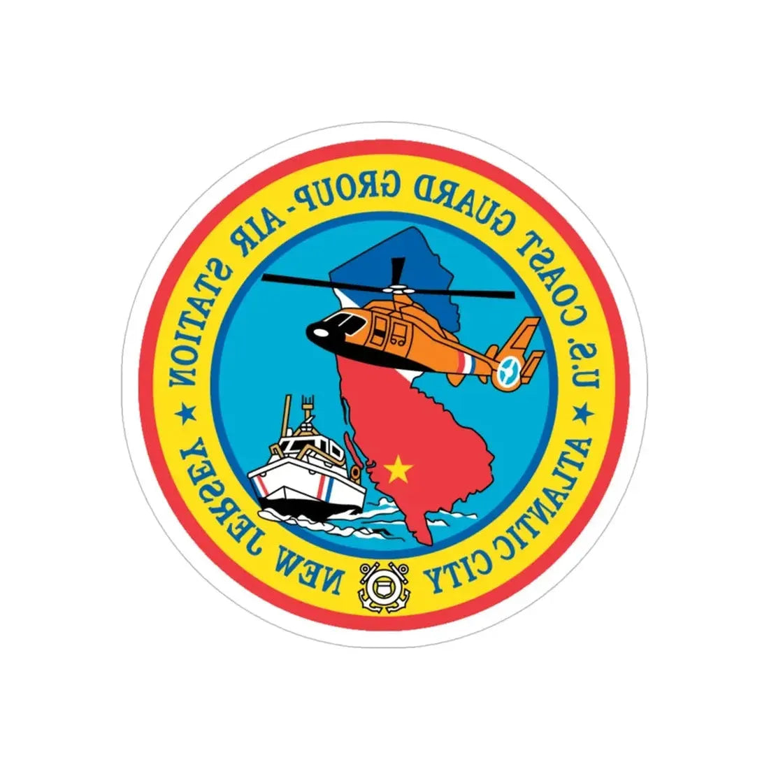 USCGC Group Air Station Atlantic City NJ (U.S. Coast Guard) REVERSE PRINT Transparent Die-Cut STICKER 4 Inch Die-Cut Transparent - The Sticker Space