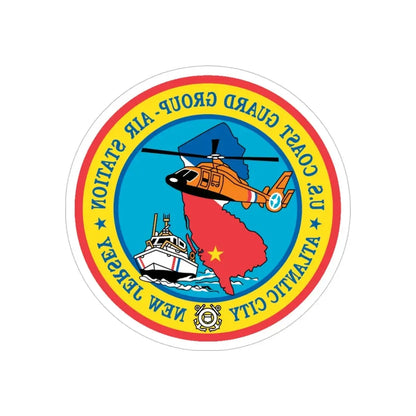 USCGC Group Air Station Atlantic City NJ (U.S. Coast Guard) REVERSE PRINT Transparent Die-Cut STICKER 5 Inch Die-Cut Transparent - The Sticker Space
