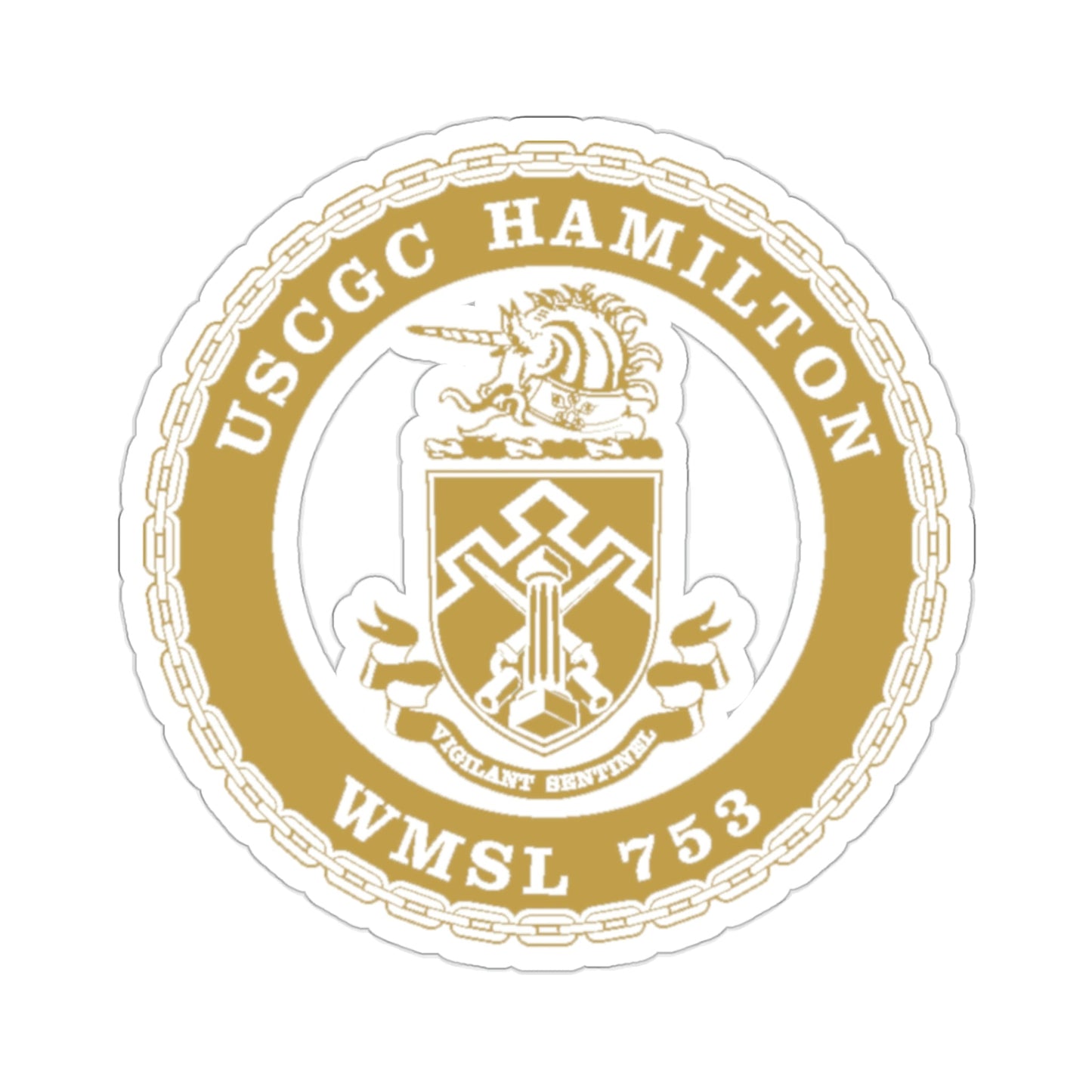 USCGC Hamilton WMSL 753 GOLD (U.S. Coast Guard) STICKER Vinyl Die-Cut Decal-2 Inch-The Sticker Space