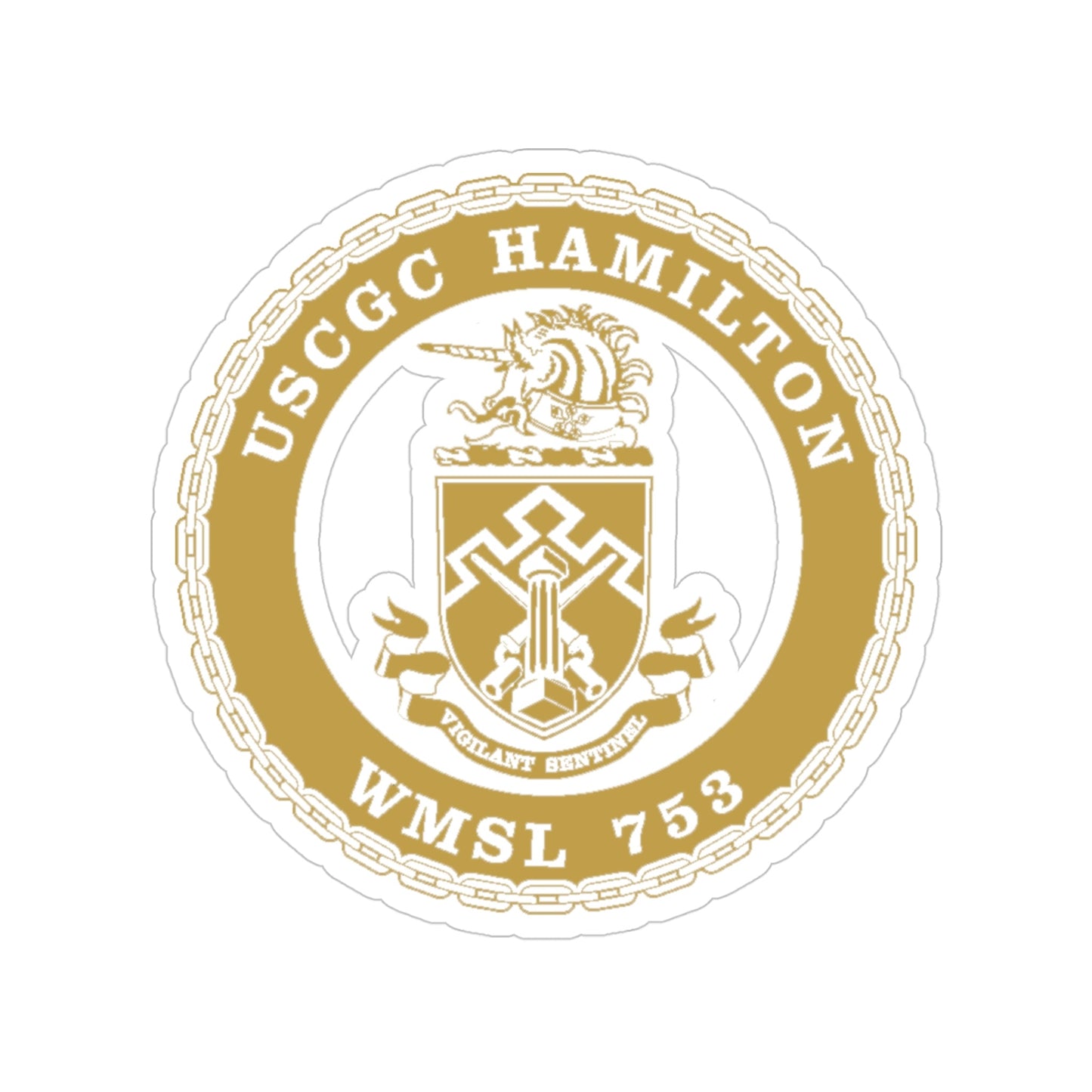 USCGC Hamilton WMSL 753 GOLD (U.S. Coast Guard) Transparent STICKER Die-Cut Vinyl Decal-4 Inch-The Sticker Space