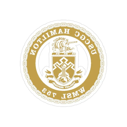 USCGC Hamilton WMSL 753 GOLD (U.S. Coast Guard) REVERSE PRINT Transparent Die-Cut STICKER 2 Inch Die-Cut Transparent - The Sticker Space