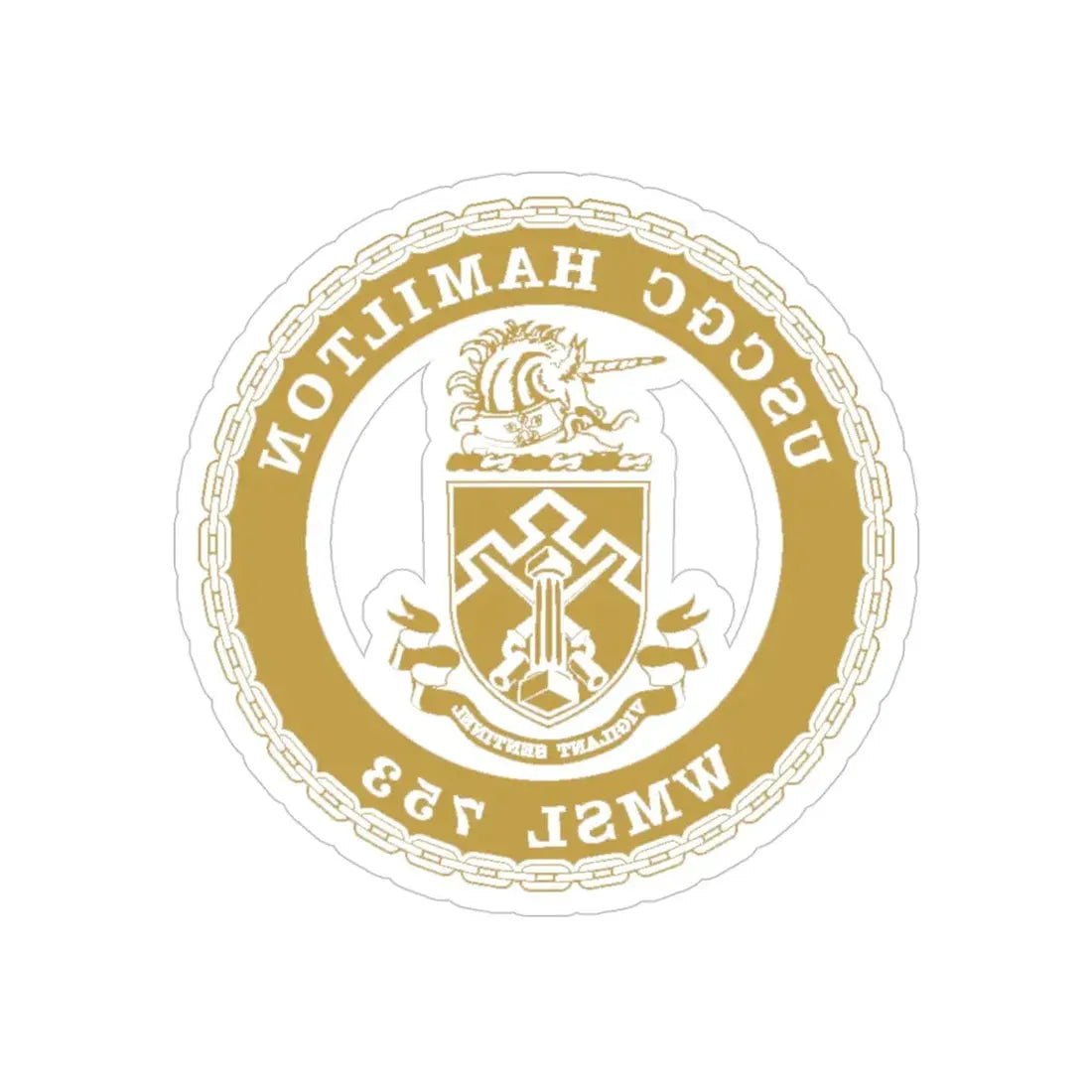 USCGC Hamilton WMSL 753 GOLD (U.S. Coast Guard) REVERSE PRINT Transparent Die-Cut STICKER 4 Inch Die-Cut Transparent - The Sticker Space
