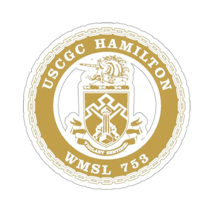 USCGC Hamilton WMSL 753 GOLD (U.S. Coast Guard) STICKER Vinyl Kiss-Cut Decal 2 Inch White - The Sticker Space