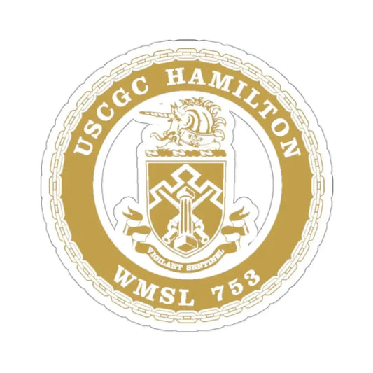 USCGC Hamilton WMSL 753 GOLD (U.S. Coast Guard) STICKER Vinyl Kiss-Cut Decal 2 Inch White - The Sticker Space