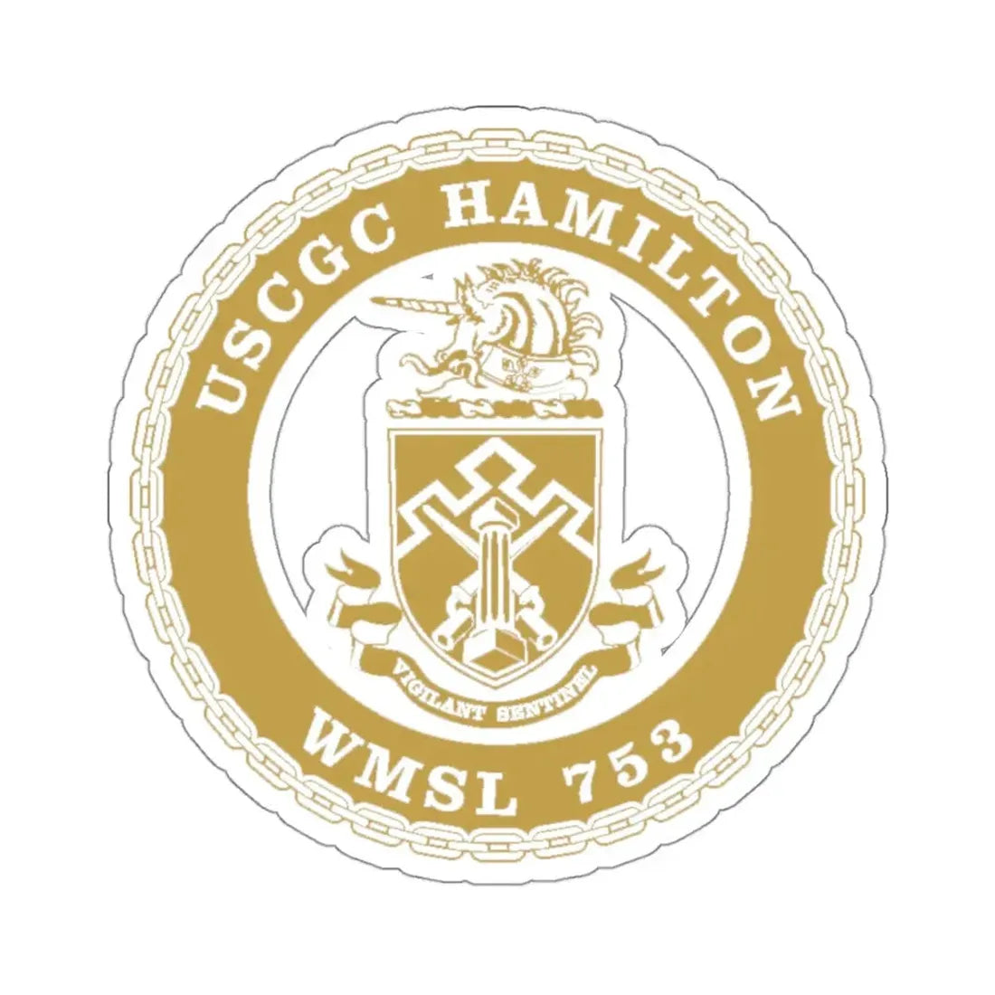 USCGC Hamilton WMSL 753 GOLD (U.S. Coast Guard) STICKER Vinyl Kiss-Cut Decal 3 Inch White - The Sticker Space