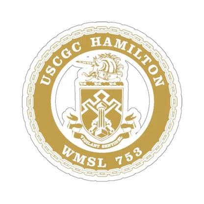 USCGC Hamilton WMSL 753 GOLD (U.S. Coast Guard) STICKER Vinyl Kiss-Cut Decal 3 Inch White - The Sticker Space