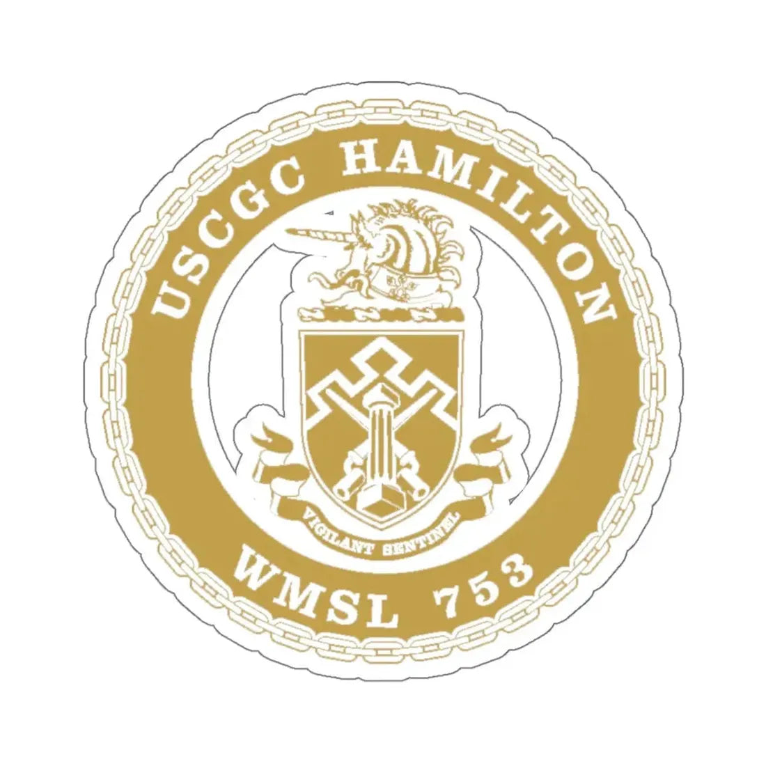 USCGC Hamilton WMSL 753 GOLD (U.S. Coast Guard) STICKER Vinyl Kiss-Cut Decal 6 Inch White - The Sticker Space
