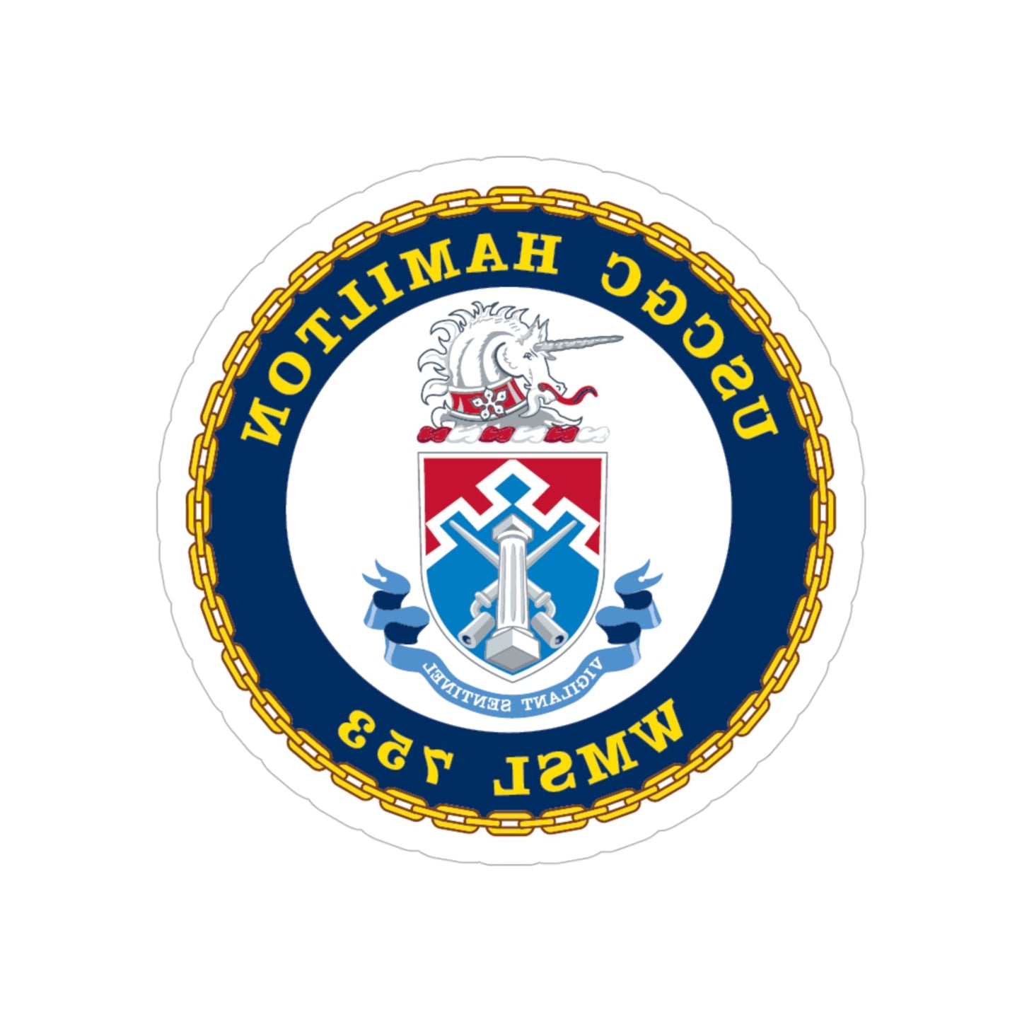 USCGC Hamilton WMSL 753 (U.S. Coast Guard) REVERSE PRINT Transparent STICKER-4" × 4"-The Sticker Space