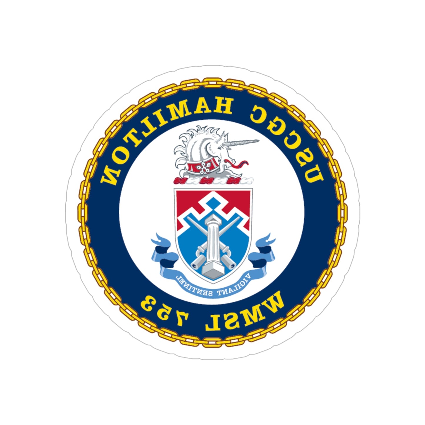 USCGC Hamilton WMSL 753 (U.S. Coast Guard) REVERSE PRINT Transparent STICKER-5" × 5"-The Sticker Space