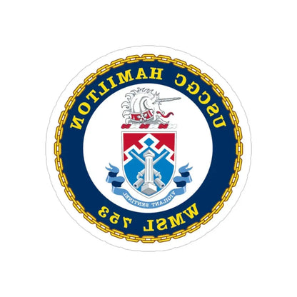 USCGC Hamilton WMSL 753 (U.S. Coast Guard) REVERSE PRINT Transparent Die-Cut STICKER 4 Inch Die-Cut Transparent - The Sticker Space