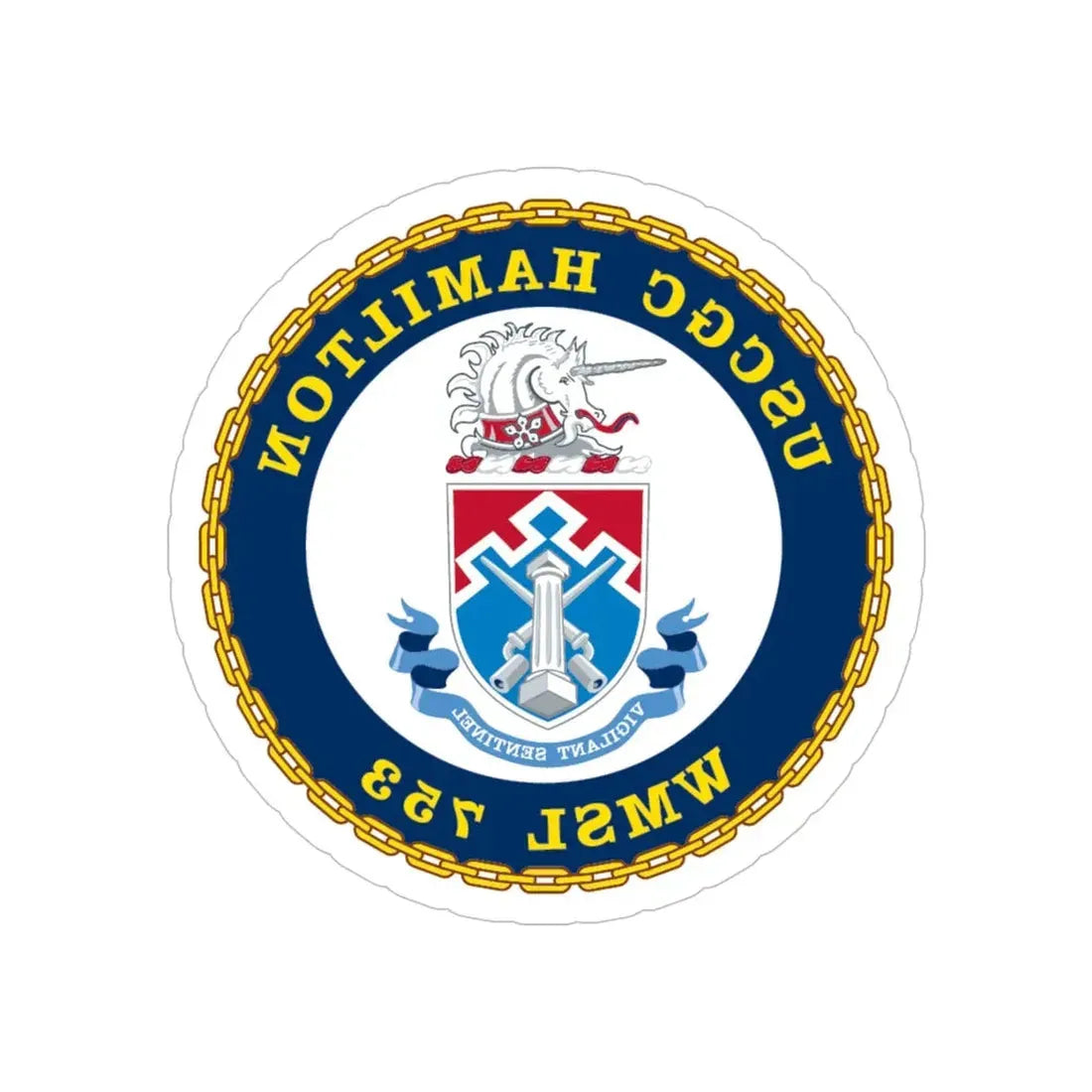 USCGC Hamilton WMSL 753 (U.S. Coast Guard) REVERSE PRINT Transparent Die-Cut STICKER 5 Inch Die-Cut Transparent - The Sticker Space