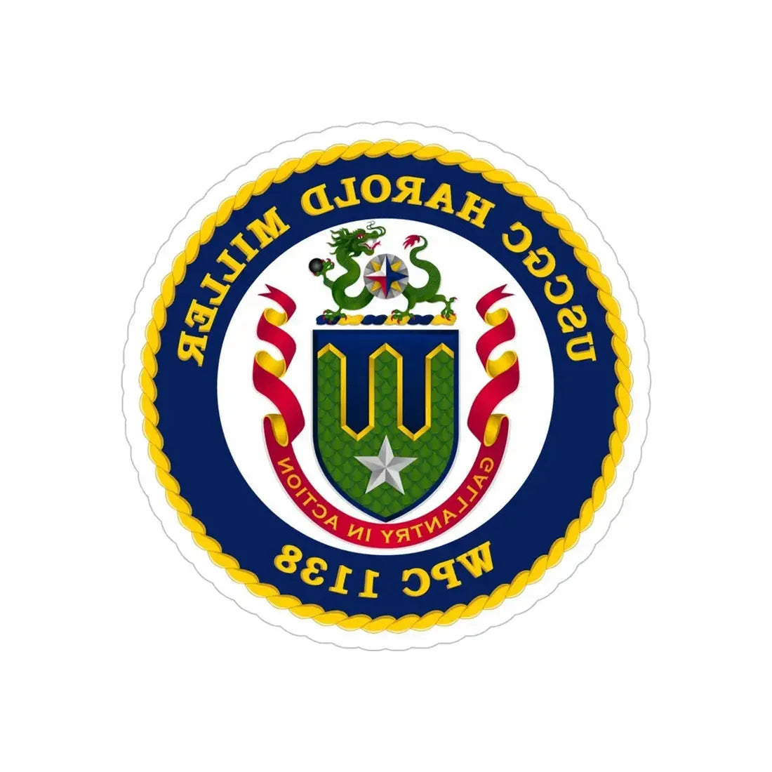 USCGC Harold Miller WPC 1138 (U.S. Coast Guard) REVERSE PRINT Transparent Die-Cut STICKER 5 Inch Die-Cut Transparent - The Sticker Space