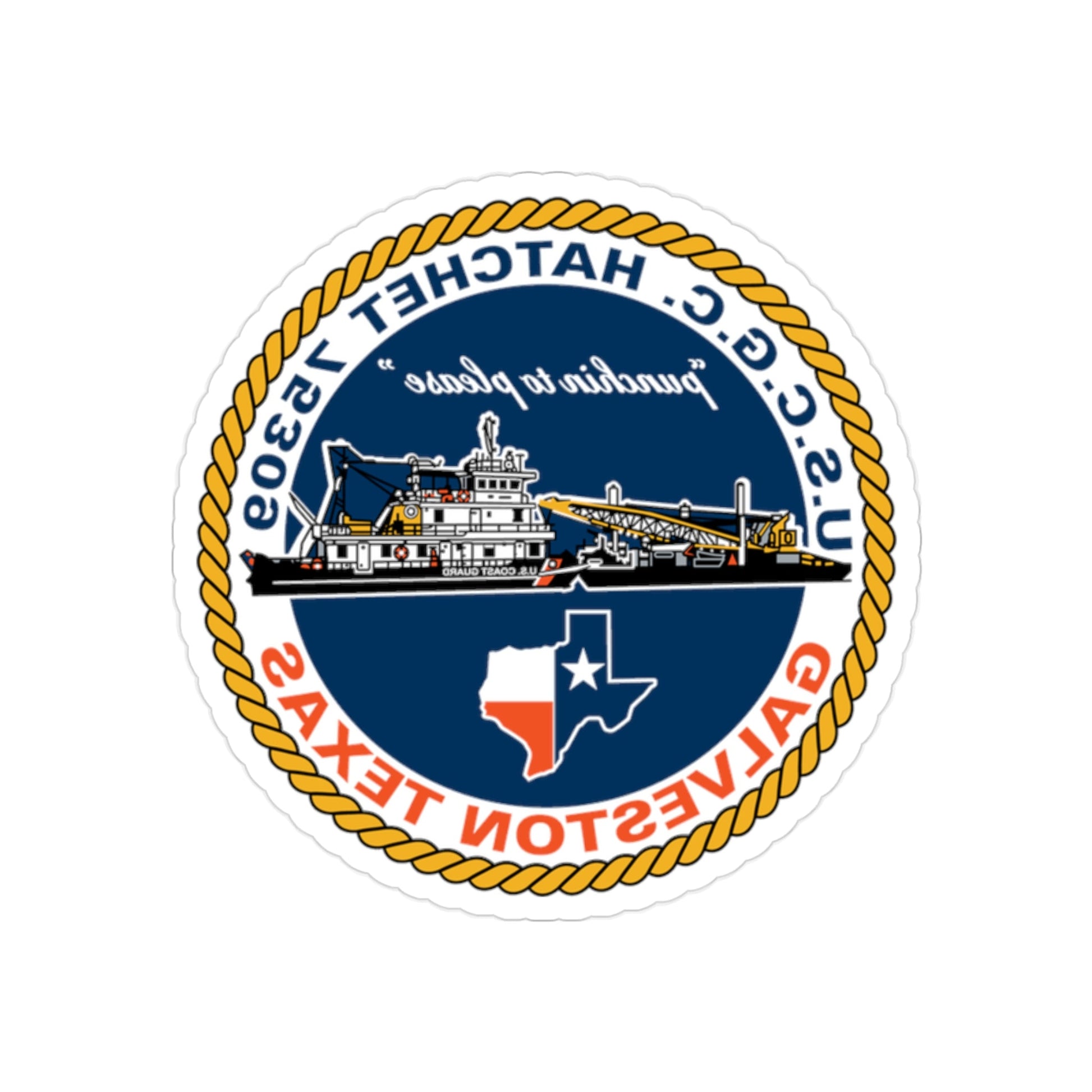 USCGC Hatchet 75309 Galveston TX (U.S. Coast Guard) REVERSE PRINT Transparent STICKER-2" × 2"-The Sticker Space