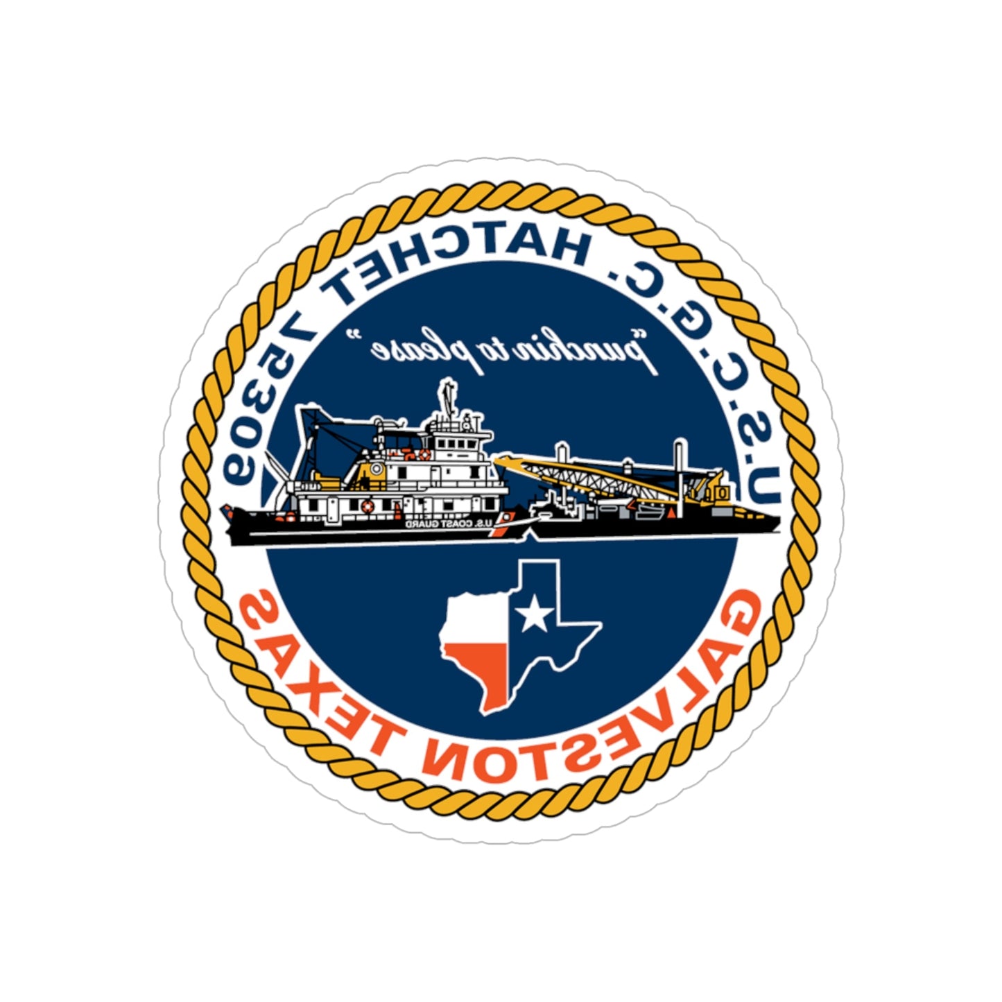 USCGC Hatchet 75309 Galveston TX (U.S. Coast Guard) REVERSE PRINT Transparent STICKER-6" × 6"-The Sticker Space