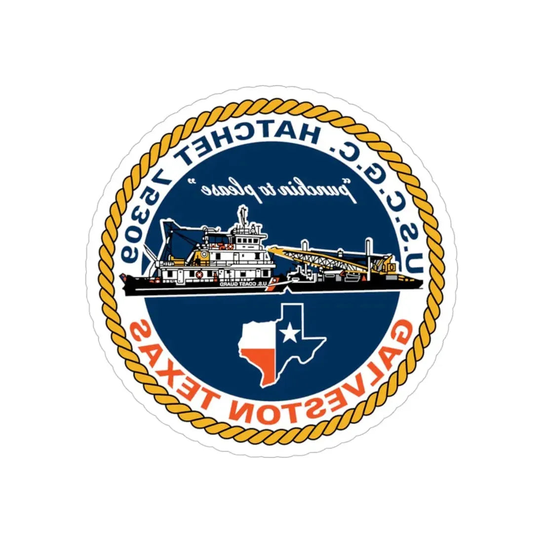 USCGC Hatchet 75309 Galveston TX (U.S. Coast Guard) REVERSE PRINT Transparent Die-Cut STICKER 5 Inch Die-Cut Transparent - The Sticker Space