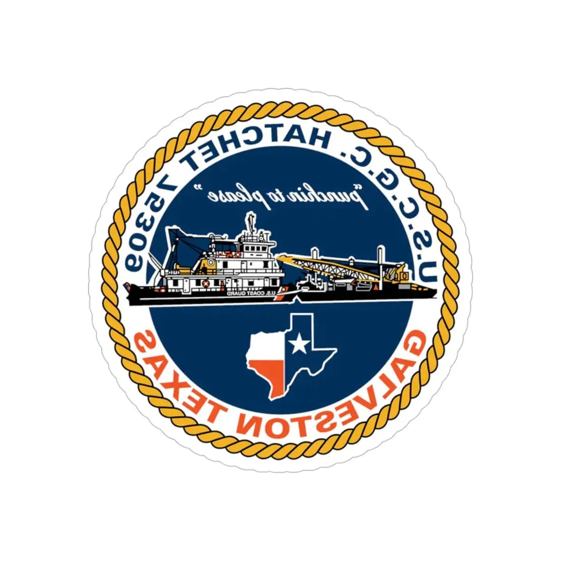 USCGC Hatchet 75309 Galveston TX (U.S. Coast Guard) REVERSE PRINT Transparent Die-Cut STICKER 6 Inch Die-Cut Transparent - The Sticker Space