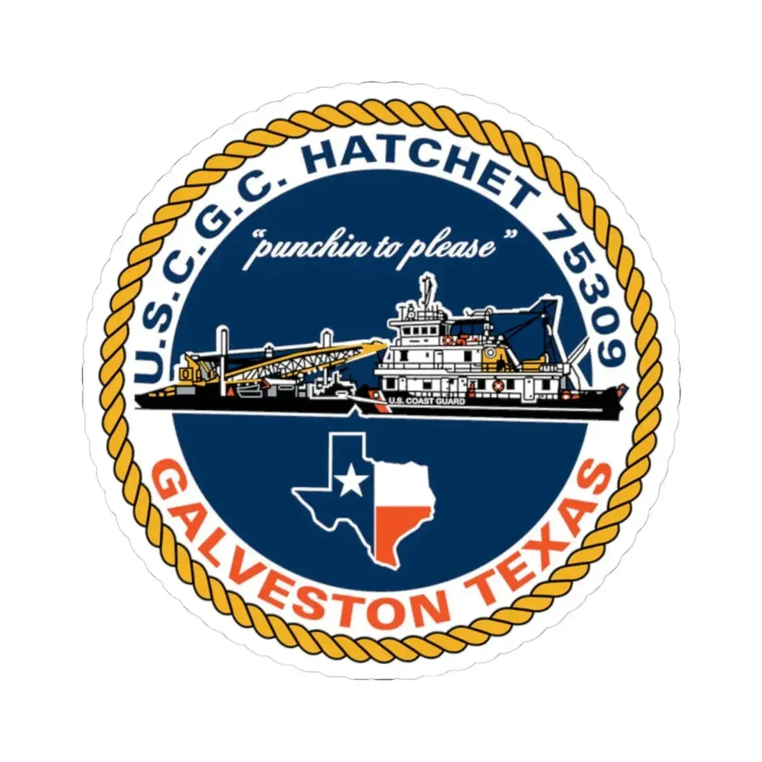 USCGC Hatchet 75309 Galveston TX (U.S. Coast Guard) STICKER Vinyl Kiss-Cut Decal 4 Inch White - The Sticker Space