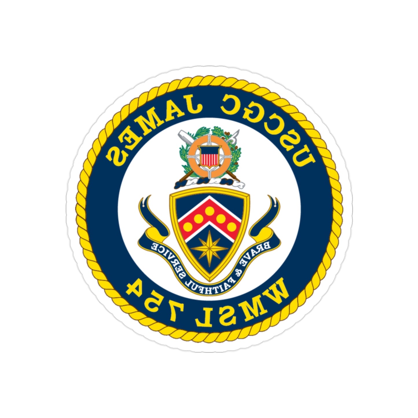 USCGC James WMSL 754 (U.S. Coast Guard) REVERSE PRINT Transparent STICKER-2" × 2"-The Sticker Space