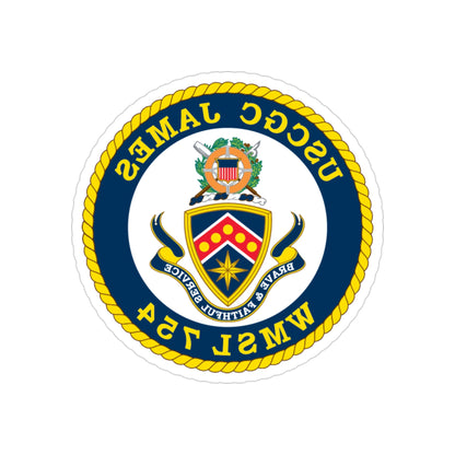 USCGC James WMSL 754 (U.S. Coast Guard) REVERSE PRINT Transparent STICKER-3" × 3"-The Sticker Space