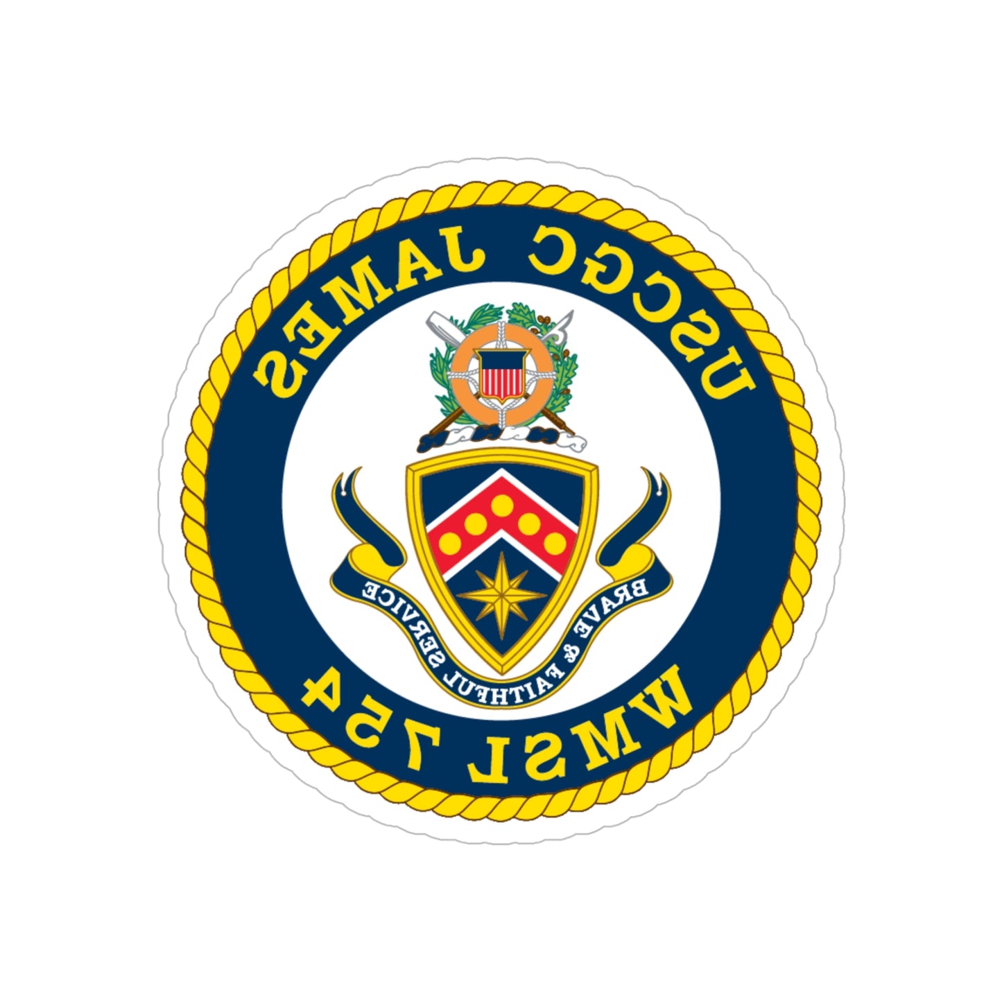 USCGC James WMSL 754 (U.S. Coast Guard) REVERSE PRINT Transparent STICKER-5" × 5"-The Sticker Space