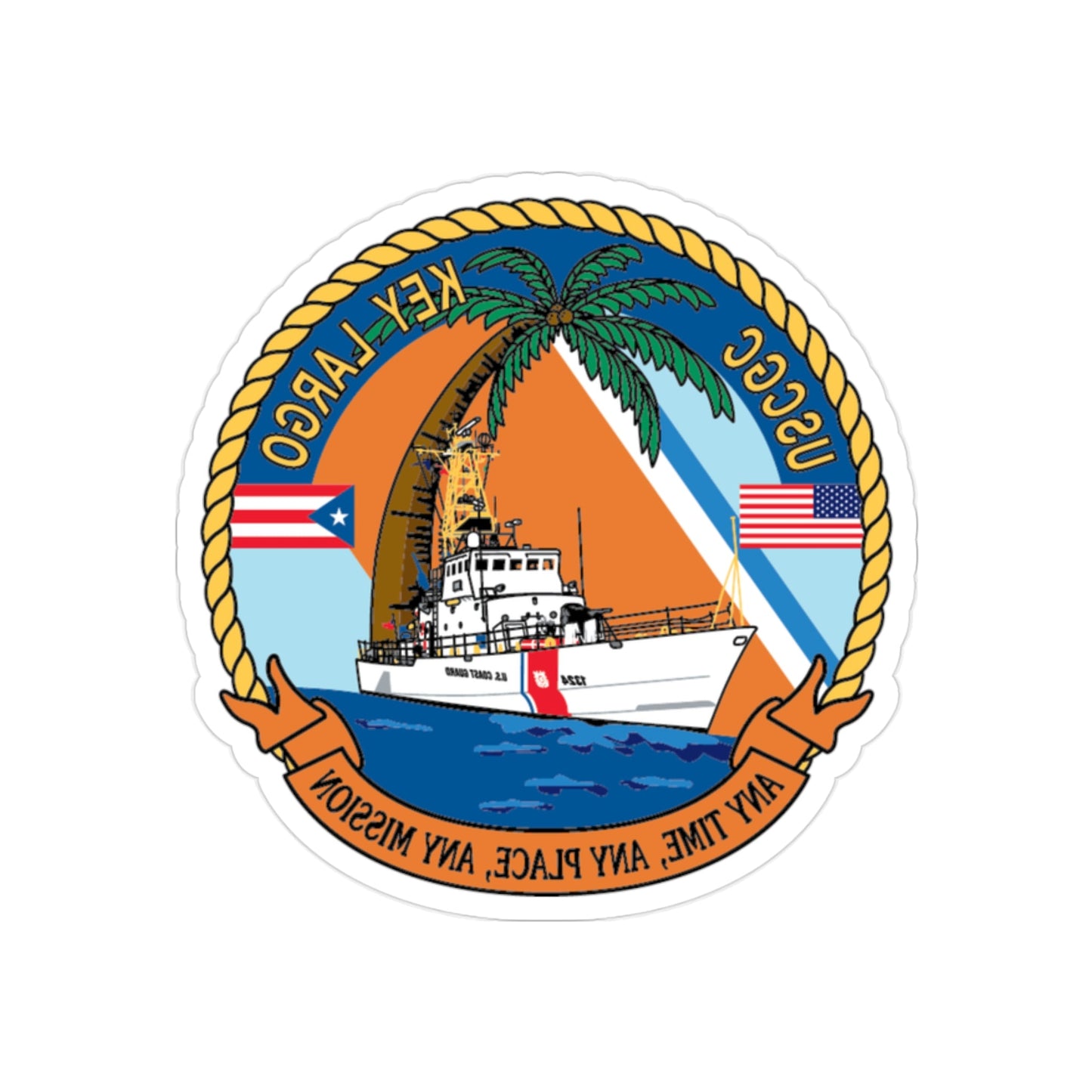 USCGC Key Largo WPB 1324 1 (U.S. Coast Guard) REVERSE PRINT Transparent STICKER-2" × 2"-The Sticker Space