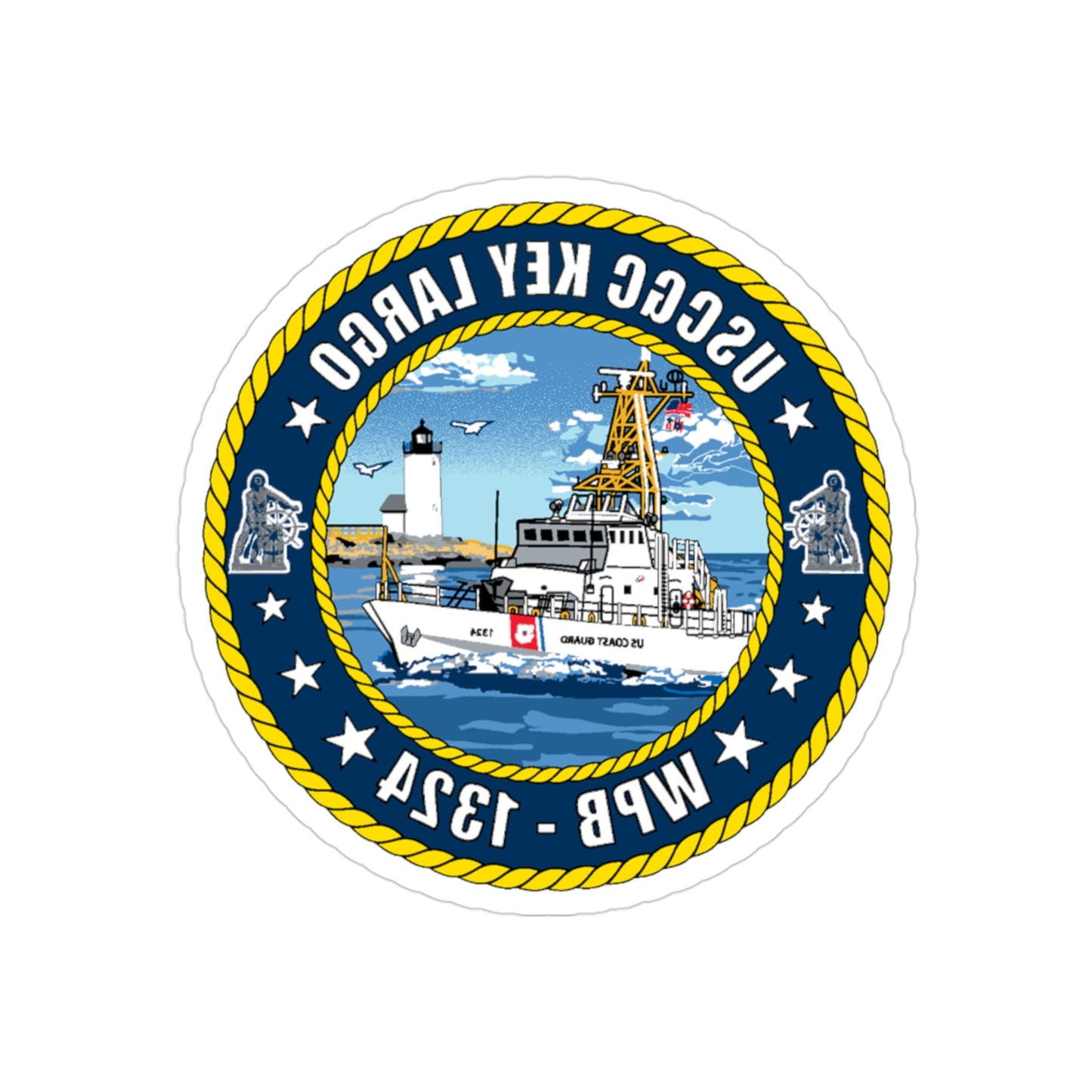 USCGC Key Largo WPB 1324 (U.S. Coast Guard) REVERSE PRINT Transparent STICKER-3" × 3"-The Sticker Space