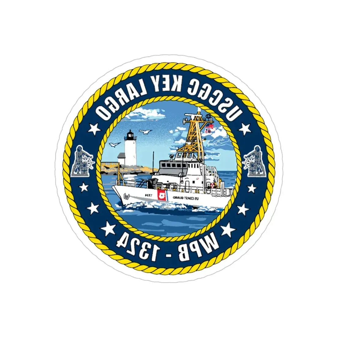 USCGC Key Largo WPB 1324 (U.S. Coast Guard) REVERSE PRINT Transparent Die-Cut STICKER 5 Inch Die-Cut Transparent - The Sticker Space
