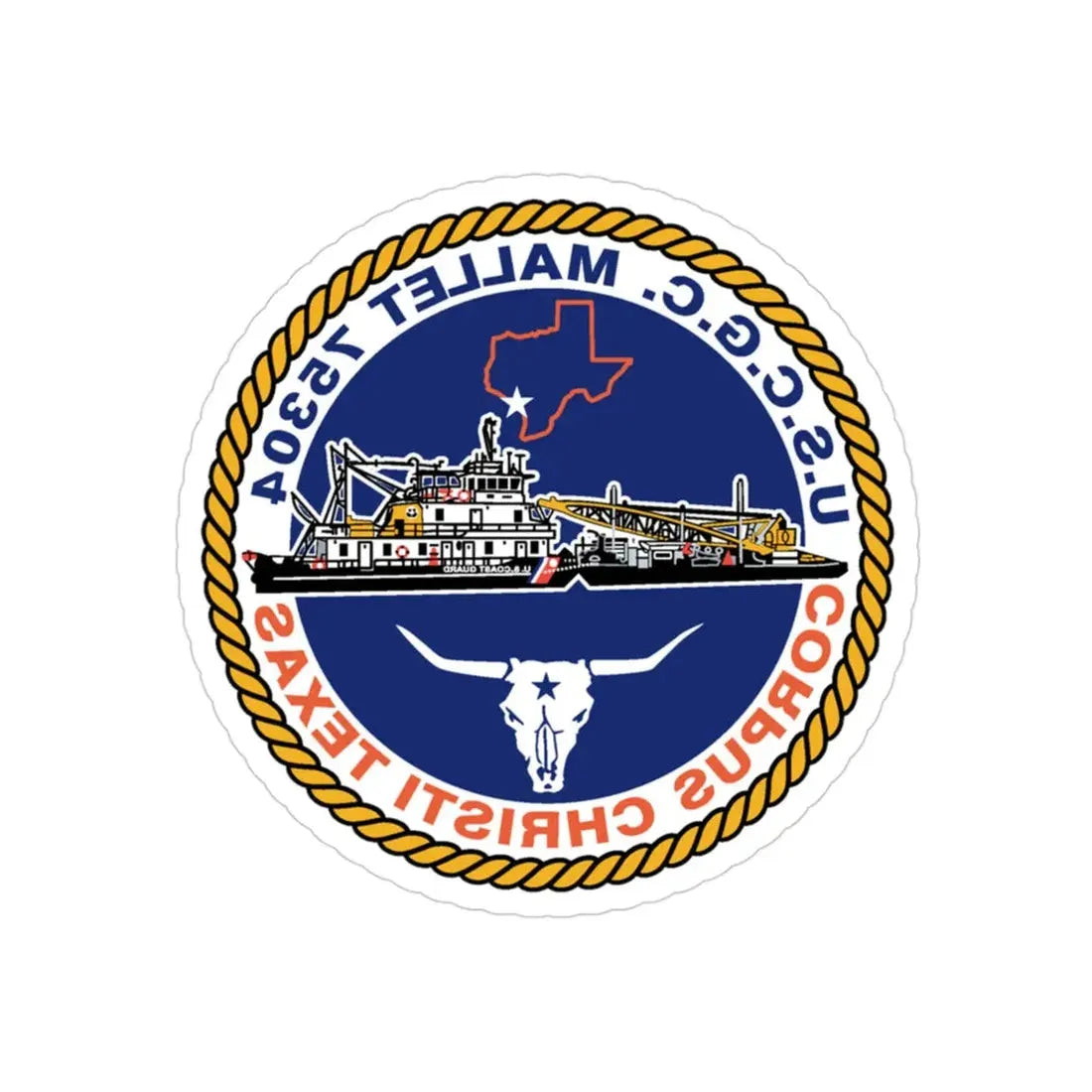 USCGC Mallet 75304 (U.S. Coast Guard) REVERSE PRINT Transparent Die-Cut STICKER 3 Inch Die-Cut Transparent - The Sticker Space