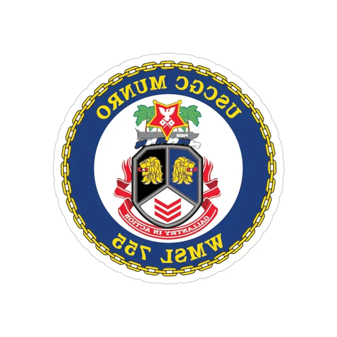 USCGC Munro WMSL   755 (U.S. Coast Guard) REVERSE PRINT Transparent Die-Cut STICKER 5 Inch Die-Cut Transparent - The Sticker Space