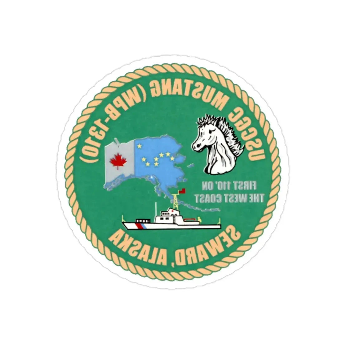 USCGC Mustang WPB 1310 v2 (U.S. Coast Guard) REVERSE PRINT Transparent Die-Cut STICKER 2 Inch Die-Cut Transparent - The Sticker Space