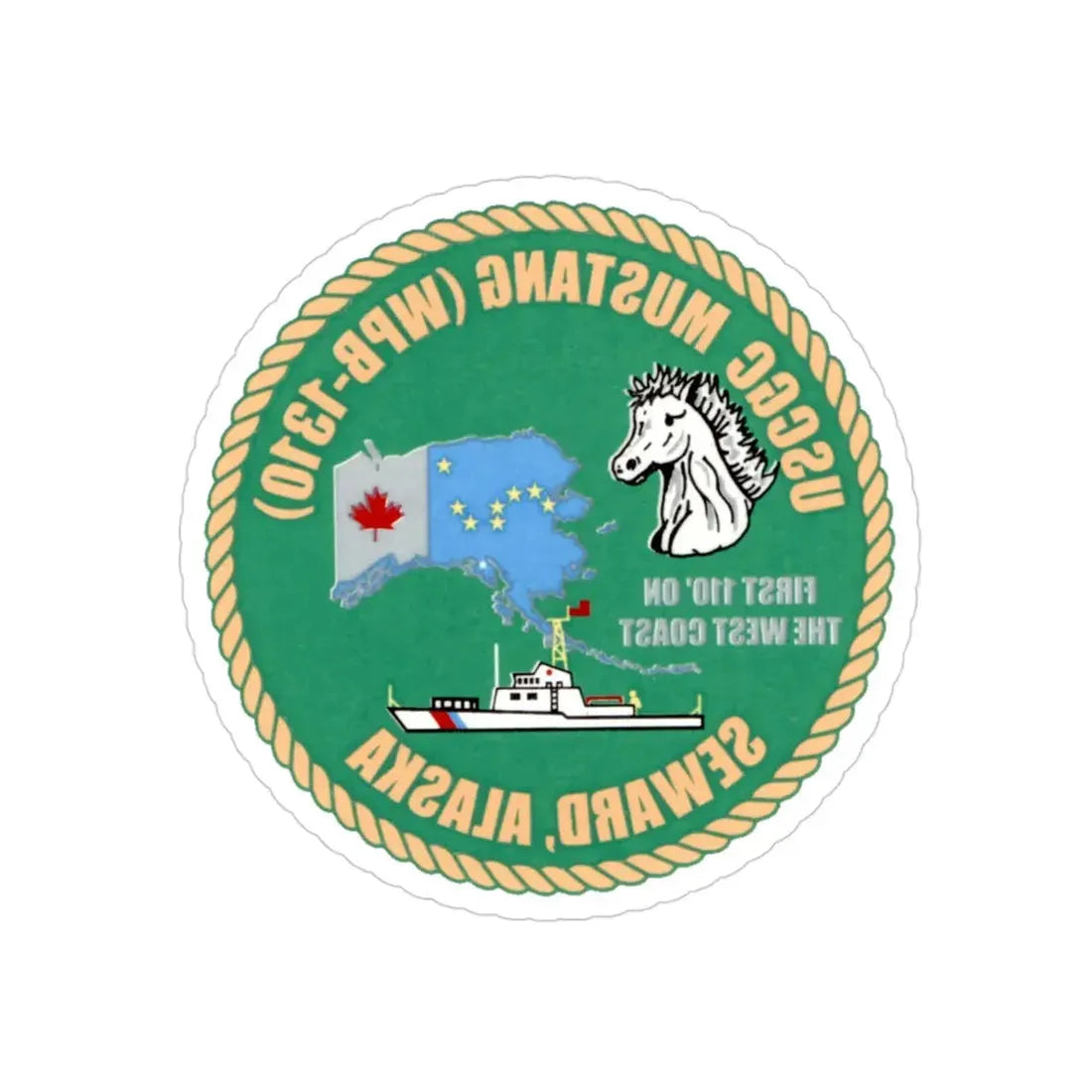USCGC Mustang WPB 1310 v2 (U.S. Coast Guard) REVERSE PRINT Transparent Die-Cut STICKER 3 Inch Die-Cut Transparent - The Sticker Space