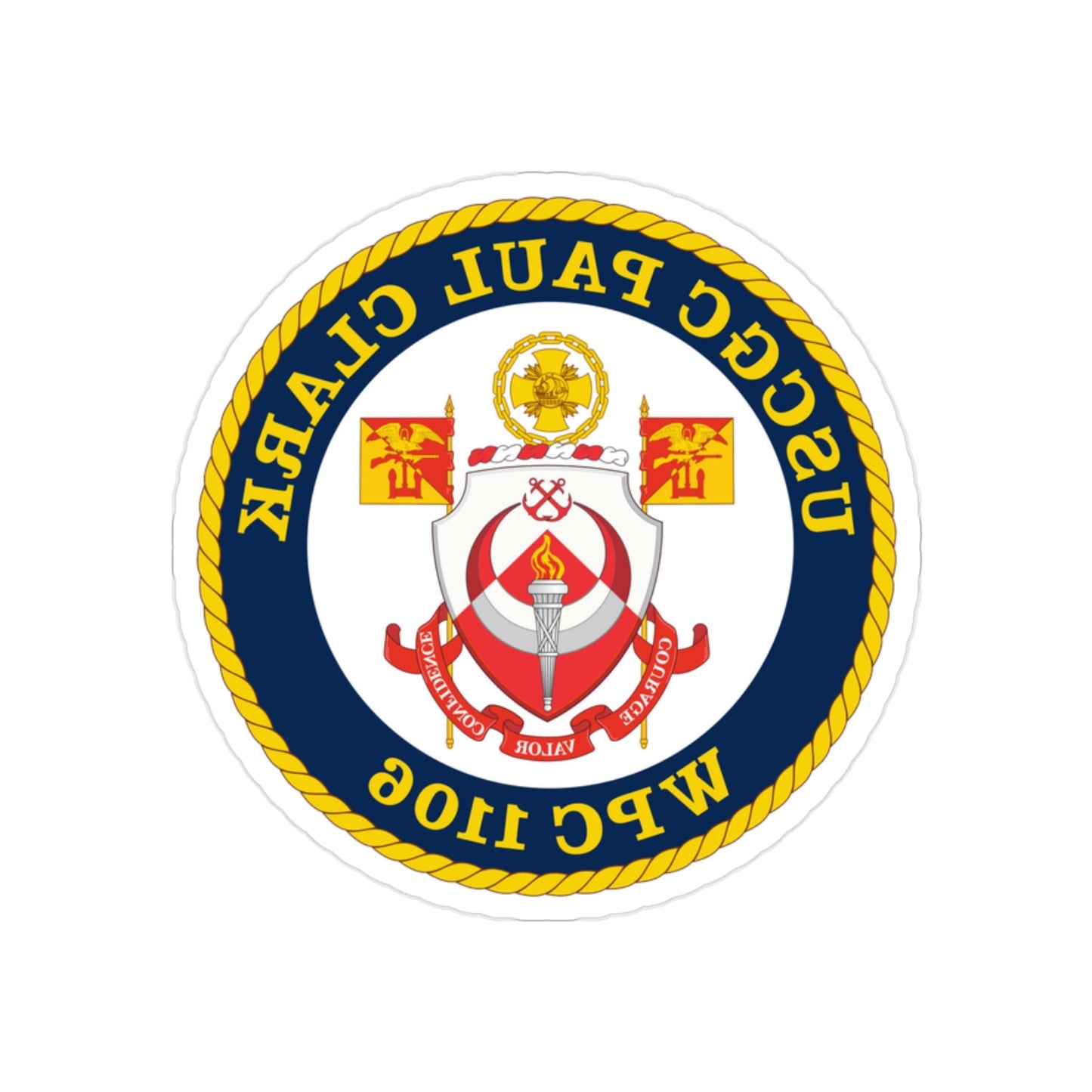 USCGC Paul Clark WPC 1106 (U.S. Coast Guard) REVERSE PRINT Transparent STICKER-2" × 2"-The Sticker Space