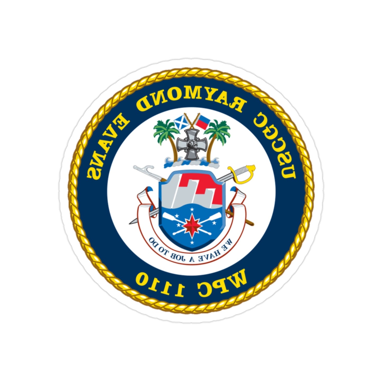 USCGC Raymond Evans WPC 1110 (U.S. Coast Guard) REVERSE PRINT Transparent STICKER-2" × 2"-The Sticker Space