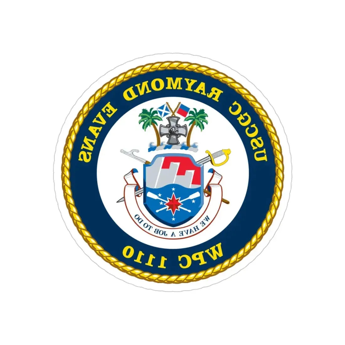 USCGC Raymond Evans WPC 1110 (U.S. Coast Guard) REVERSE PRINT Transparent Die-Cut STICKER 4 Inch Die-Cut Transparent - The Sticker Space