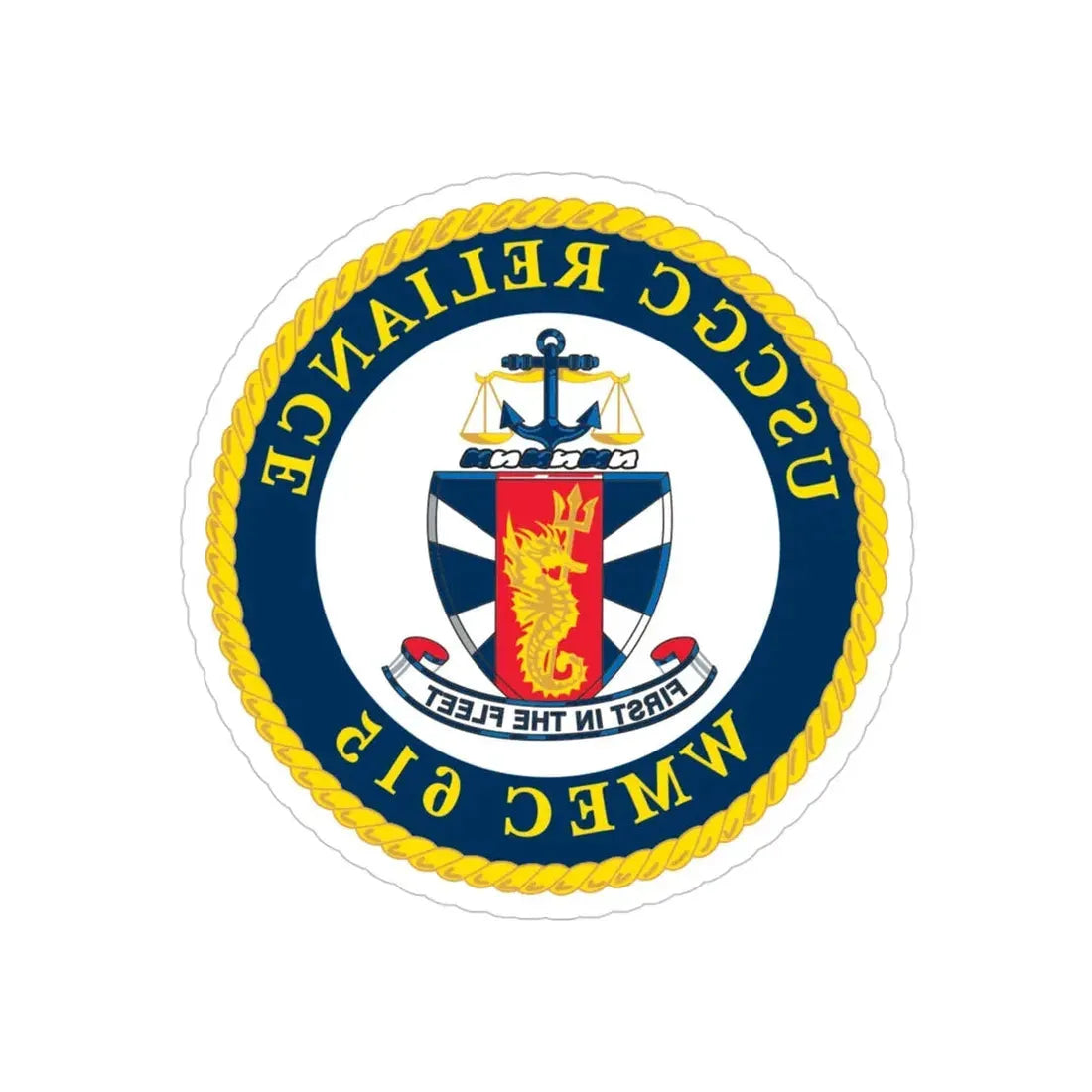 USCGC Reliance   Glassware (U.S. Coast Guard) REVERSE PRINT Transparent Die-Cut STICKER 4 Inch Die-Cut Transparent - The Sticker Space