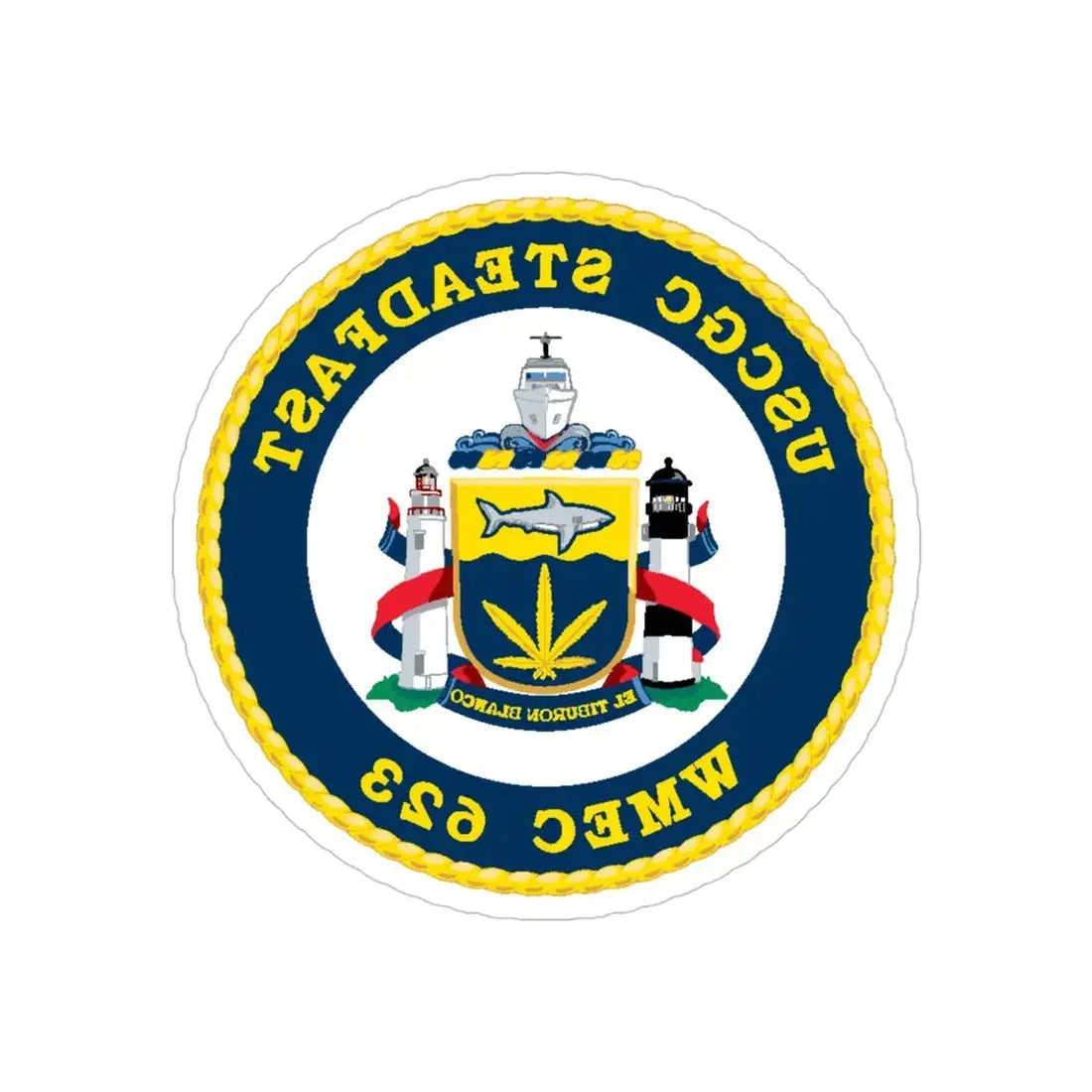 USCGC Steadfast WMEC 623 (U.S. Coast Guard) REVERSE PRINT Transparent Die-Cut STICKER 4 Inch Die-Cut Transparent - The Sticker Space