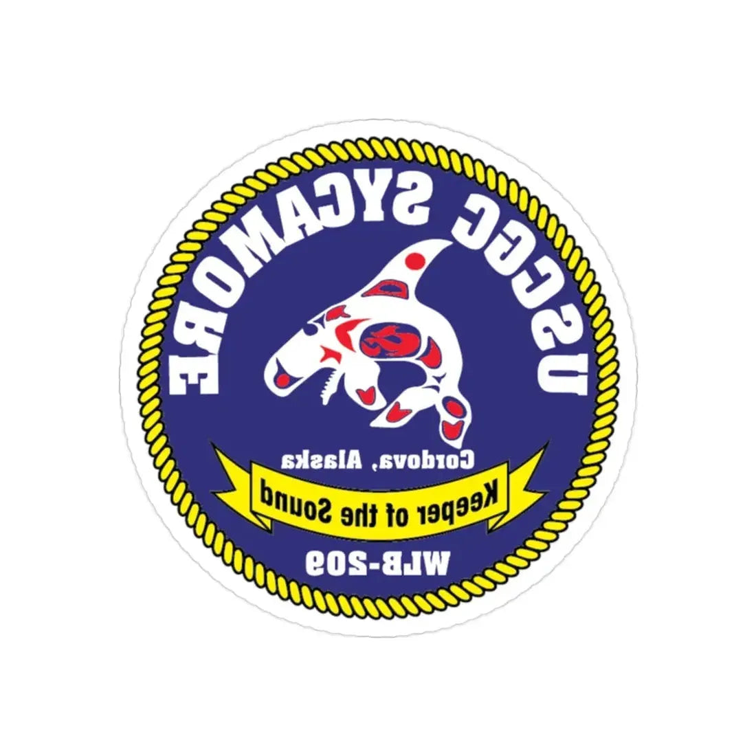 USCGC Sycamore WLB 209 (U.S. Coast Guard) REVERSE PRINT Transparent Die-Cut STICKER 2 Inch Die-Cut Transparent - The Sticker Space