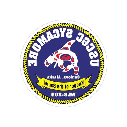 USCGC Sycamore WLB 209 (U.S. Coast Guard) REVERSE PRINT Transparent Die-Cut STICKER 3 Inch Die-Cut Transparent - The Sticker Space
