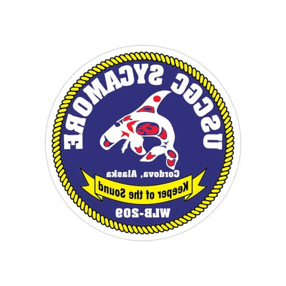 USCGC Sycamore WLB 209 (U.S. Coast Guard) REVERSE PRINT Transparent Die-Cut STICKER 4 Inch Die-Cut Transparent - The Sticker Space
