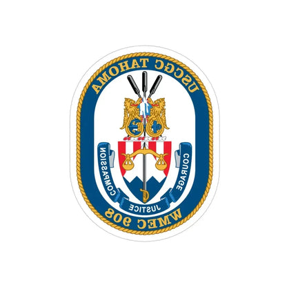 USCGC Tahoma WMEC 908 (U.S. Coast Guard) REVERSE PRINT Transparent Die-Cut STICKER 4 Inch Die-Cut Transparent - The Sticker Space
