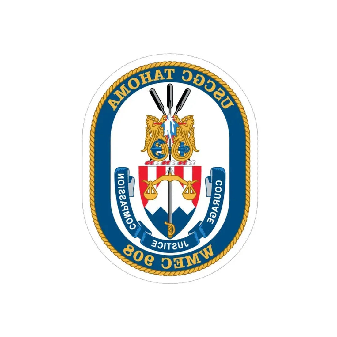 USCGC Tahoma WMEC 908 (U.S. Coast Guard) REVERSE PRINT Transparent Die-Cut STICKER 5 Inch Die-Cut Transparent - The Sticker Space