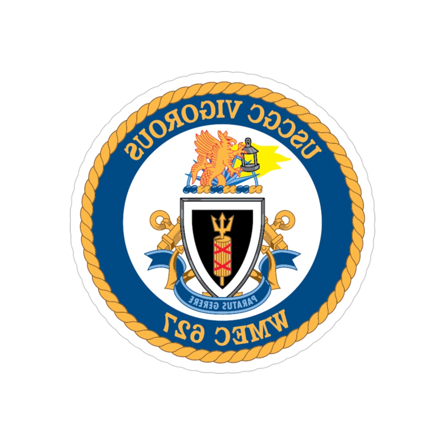 USCGC Vigorous WMEC 627 (U.S. Coast Guard) REVERSE PRINT Transparent STICKER-3" × 3"-The Sticker Space