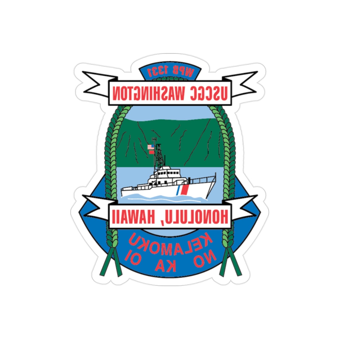 USCGC Washington WPB 1331 Honolulu Hawaii (U.S. Coast Guard) REVERSE PRINT Transparent STICKER-2" × 2"-The Sticker Space