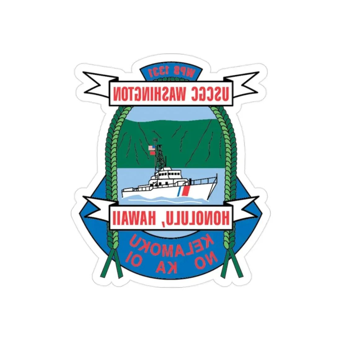 USCGC Washington WPB 1331 Honolulu Hawaii (U.S. Coast Guard) REVERSE PRINT Transparent Die-Cut STICKER 2 Inch Die-Cut Transparent - The Sticker Space
